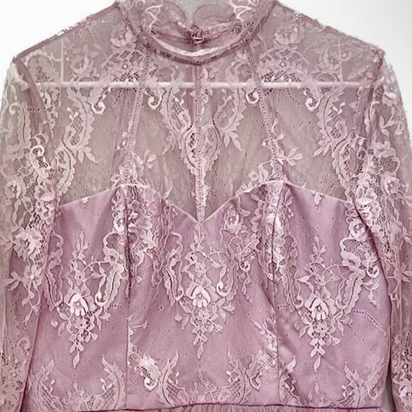 Chi Chi London Pink Floral Lace Tulle Midi High-Low Dress US Size 12 Wedding - Picture 3 of 6